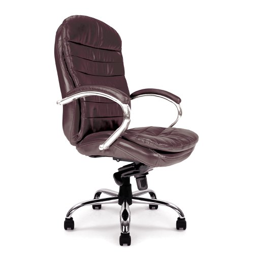 Santiago High Back Italian Leather Faced Synchronous Executive Armchair with Integral Headrest and Chrome Base - Brown