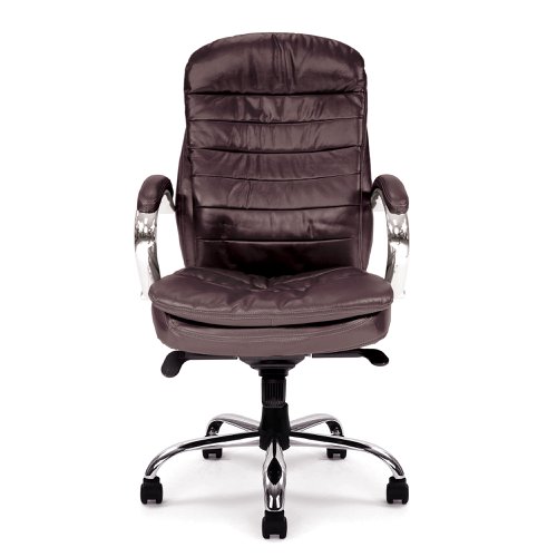 41166NA - Nautilus Designs Santiago High Back Italian Leather Faced Synchronous Executive Chair With Integrated Headrest & Fixed Arms Brown - DPA618KTAG/BW