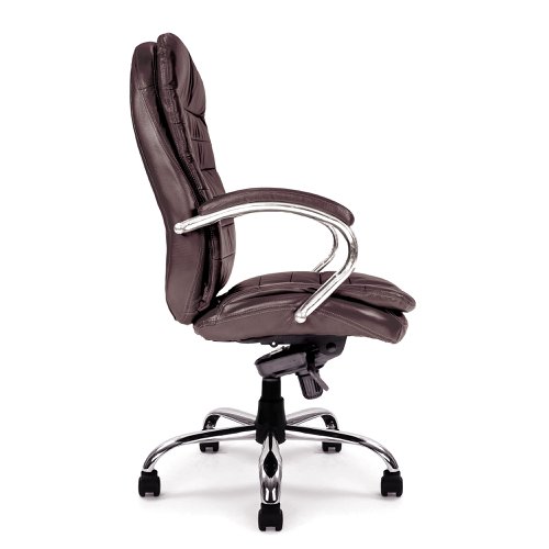 Nautilus Designs Santiago High Back Italian Leather Faced Synchronous Executive Chair With Integrated Headrest & Fixed Arms Brown - DPA618KTAG/BW