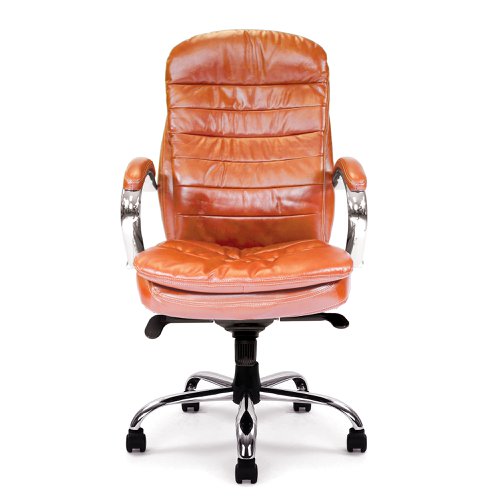 Nautilus Designs Santiago High Back Italian Leather Faced Synchronous Executive Chair With Integrated Headrest & Fixed Arms Tan - DPA618KTAG/TN Office Chairs 41173NA