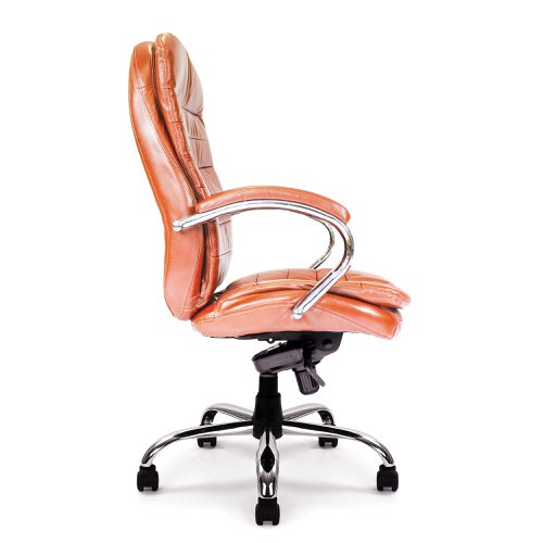 Nautilus Designs Santiago High Back Italian Leather Faced Synchronous Executive Chair With Integrated Headrest & Fixed Arms Tan - DPA618KTAG/TN  41173NA