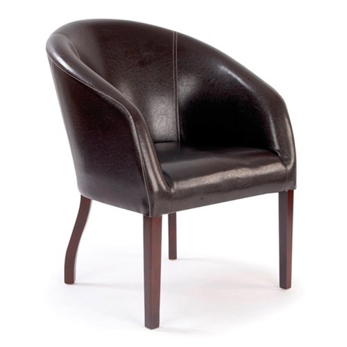 Metro Modern Curved Armchair Upholstered in a Durable Leather Effect Finish - Brown
