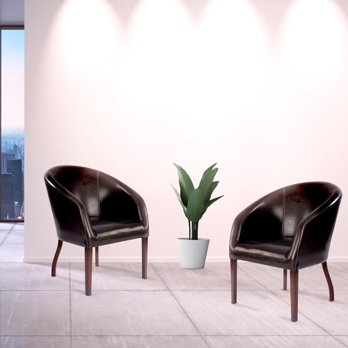 Metro Modern Curved Armchair Upholstered in a Durable Leather Effect Finish - Brown | DPA7764/BW | Nautilus Designs