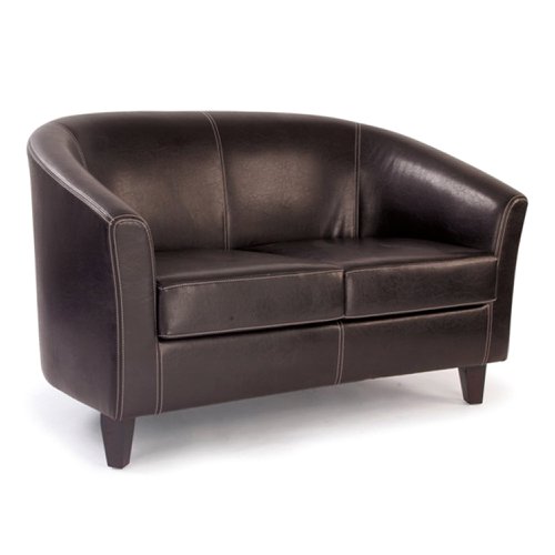 Metro Medium Back Tub Style Two Seater Sofa Upholstered in a Durable Leather Effect Finish - Brown