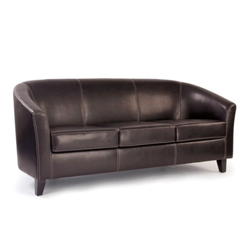 Metro High Back Tub Style Three Seater Sofa Upholstered in a durable Leather Effect Finish - Brown