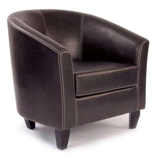 Metro Medium Back Tub Style Armchair Upholstered in a Durable Leather Effect Finish - Brown