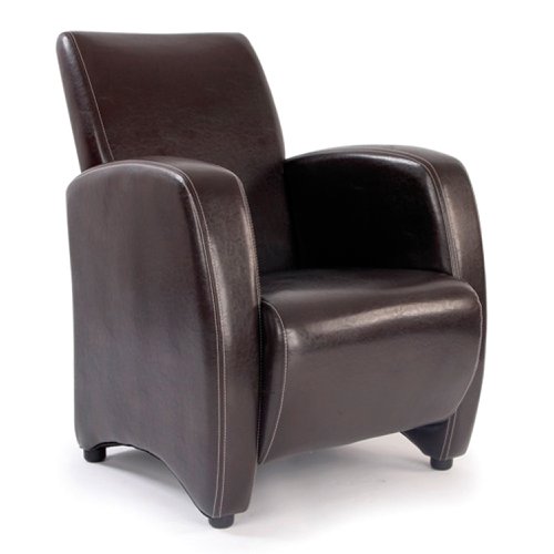 Metro Medium Back Lounge Armchair Upholstered in a Durable Leather Effect Finish - Brown