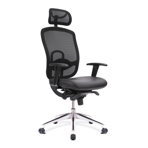 Liberty High Back Mesh Executive Armchair with Adjustable Headrest and Chrome Base - Black