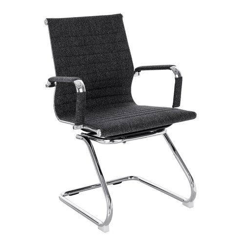 Aura Contemporary Medium Back Fabric Visitor Chair with Chrome Frame - Black/Grey Fleck