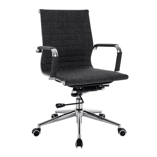 Aura Contemporary Medium Back Fabric Executive Armchair with Chrome Base - Black/Grey Fleck