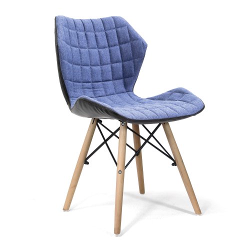 Amelia Stylish Lightweight Fabric Chair with Solid Beech Legs and Contemporary Panel Stitching - Denim
