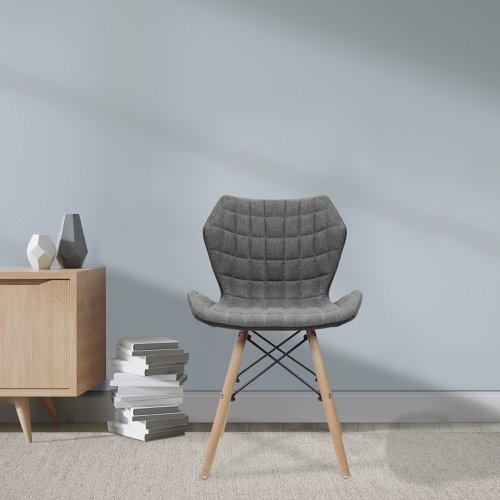 41901NA - Nautilus Designs Amelia Contemporary Lightweight Fabric Chair With Panel Stitching Grey and Solid Beech Legs - BCF/B570/GY