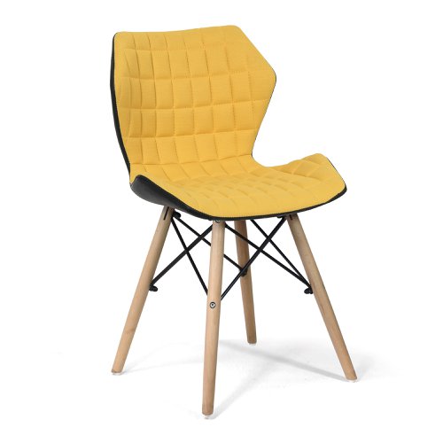 Amelia Stylish Lightweight Fabric Chair with Solid Beech Legs and Contemporary Panel Stitching - Mustard