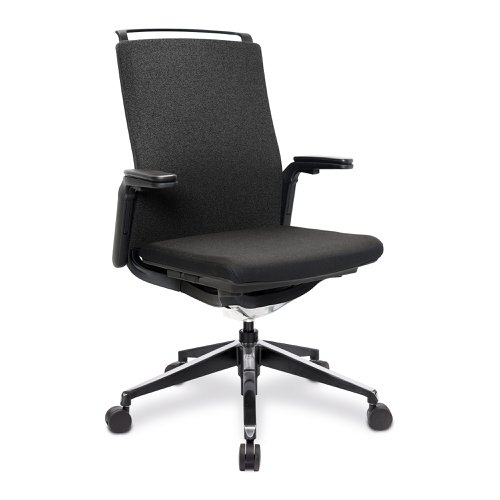 Libra High Back Fabric Manager Chair with Seat Slide, Sleek Seat & Back, Built-in Levers and Nylon Base with Silver Detail - Black