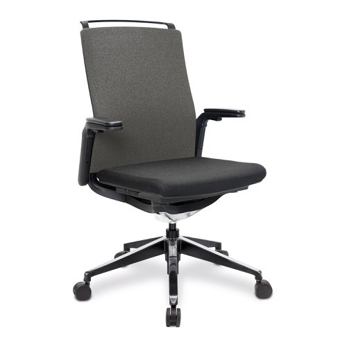 Libra High Back Fabric Manager Chair with Seat Slide, Sleek Seat & Back, Built-in Levers and Nylon Base with Silver Detail - Grey