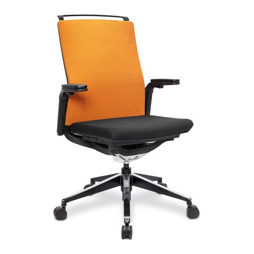 Libra High Back Fabric Manager Chair with Seat Slide, Sleek Seat & Back, Built-in Levers and Nylon Base with Silver Detail - Orange
