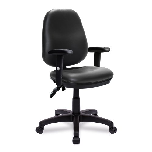 Java 200 Medium Back Operator Chair - Twin Lever with Height Adjustable Arms - Black Vinyl