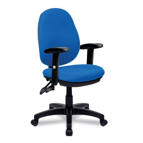 Java 300 Medium Back Synchronous Operator Chair - Triple Lever with Height Adjustable Arms - Blue