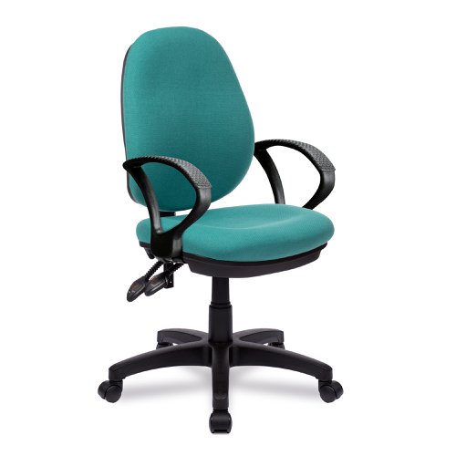 Java 300 Medium Back Synchronous Operator Chair - Triple Lever with Fixed Arms - Green