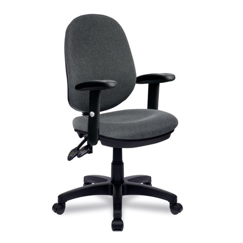 Java 300 Medium Back Synchronous Operator Chair - Triple Lever with Height Adjustable Arms - Grey