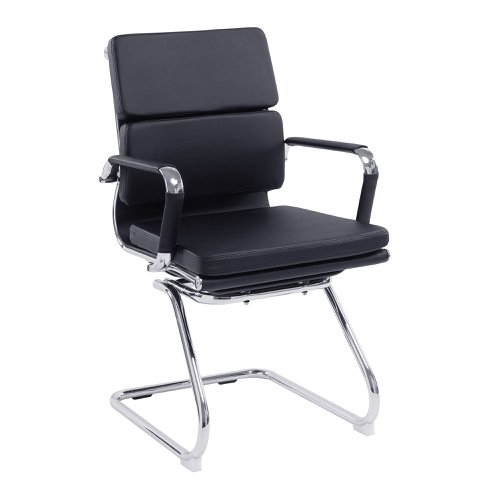 Avanti Bonded Leather Medium Back Visitor Armchair with Individual Back Cushions and Chrome Arms & Base - Black