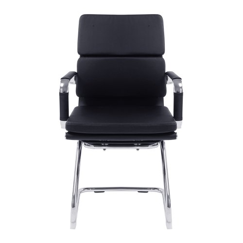 Nautilus Designs Avanti Medium Back Bonded Leather Cantilever Visitor Chair With Individual Back Cushions & Fixed Arms Black - BCL/5003AV/BK  41670NA