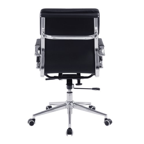 41670NA | This medium back designer visitor chair is upholstered in plush bonded leather and is suitable for both a workplace or home office environment. Offering detailed stitching with a bold twin panel back cushion design, it features a strong single piece chrome cantilever frame and is finished with complementing integral chrome arms with bonded leather sleeves.