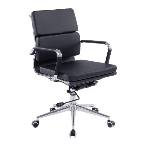 Nautilus Designs Avanti Medium Back Bonded Leather Executive Office Chair With Individual Back Cushions and Fixed Arms Black - BCL/5003/BK Office Chairs 40991NA