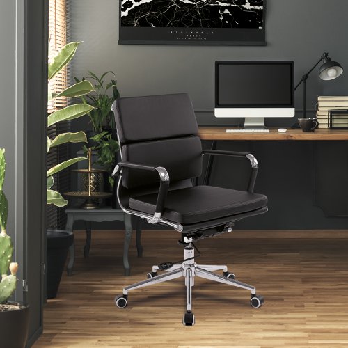 40991NA - Nautilus Designs Avanti Medium Back Bonded Leather Executive Office Chair With Individual Back Cushions and Fixed Arms Black - BCL/5003/BK