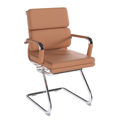 Avanti Bonded Leather Medium Back Visitor Armchair with Individual Back Cushions and Chrome Arms & Base - Brown