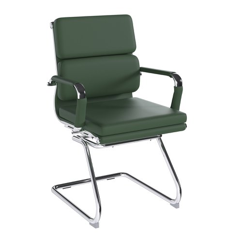 Avanti Bonded Leather Medium Back Visitor Armchair with Individual Back Cushions and Chrome Arms & Base - Forest Green