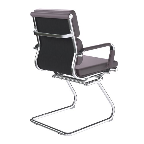 41684NA | This medium back designer visitor chair is upholstered in plush bonded leather and is suitable for both a workplace or home office environment. Offering detailed stitching with a bold twin panel back cushion design, it features a strong single piece chrome cantilever frame and is finished with complementing integral chrome arms with bonded leather sleeves.