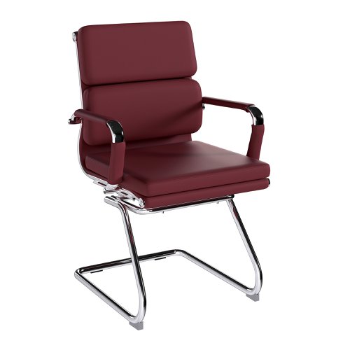 Avanti Bonded Leather Medium Back Visitor Armchair with Individual Back Cushions and Chrome Arms & Base - Ox Blood