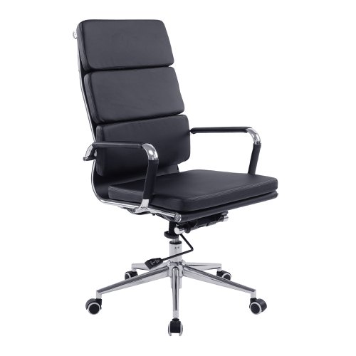 Nautilus Designs Avanti High Back Bonded Leather Executive Office Chair With Individual Back Cushions and Fixed Arms Black - BCL/6003/BK Office Chairs 41047NA