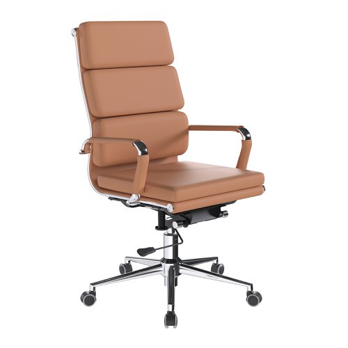 41068NA - Nautilus Designs Avanti High Back Bonded Leather Executive Office Chair With Individual Back Cushions and Fixed Arms Brown - BCL/6003/BW
