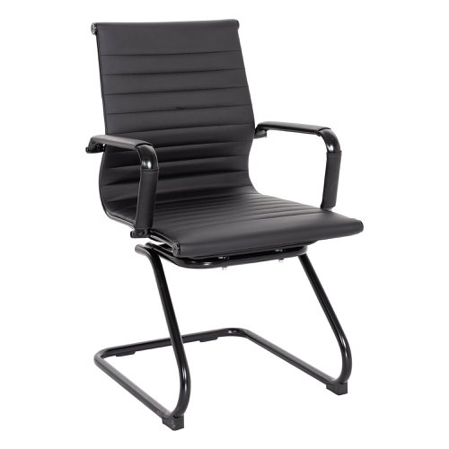 Contemporary Medium Back Bonded Leather visitor Chair with Chrome Frame - Black