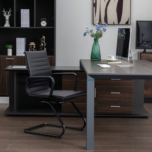 Contemporary Medium Back Bonded Leather visitor Chair with Black Frame - Black | BCL/8003AV/BK-BK | Nautilus Designs