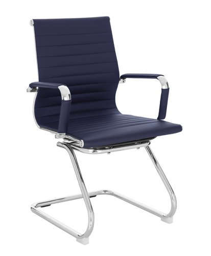 Nautilus Designs Aura Contemporary Medium Back Bonded Leather Executive Cantilever Visitor Chair With Fixed Arms Blue - BCL/8003AV/BL Office Chairs 41600NA