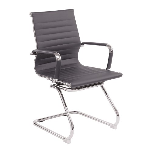 Aura Contemporary Medium Back Bonded Leather visitor Chair with Chrome Frame - Grey
