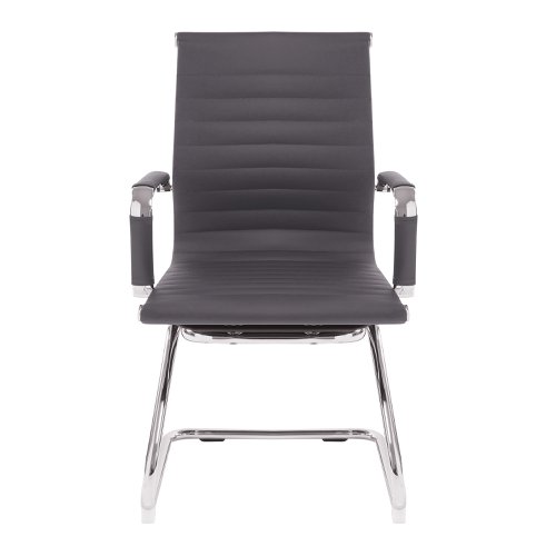 41537NA | This medium back contemporary classic designer cantilever armchair offers detailed stitching design, a strong single piece chrome frame with rolled top and seat base upholstered in plush bonded leather with complementing integral chrome arms and matching bonded leather sleeves, and is suitable for both a workplace or home office environment.