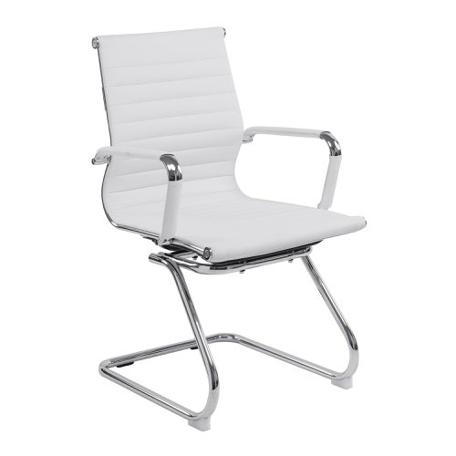 Nautilus Designs Aura Contemporary Medium Back Bonded Leather Executive Cantilever Visitor Chair With Fixed Arms White - BCL/8003AV/WH Visitors Chairs 41460NA
