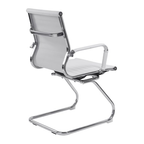 41460NA - Nautilus Designs Aura Contemporary Medium Back Bonded Leather Executive Cantilever Visitor Chair With Fixed Arms White - BCL/8003AV/WH