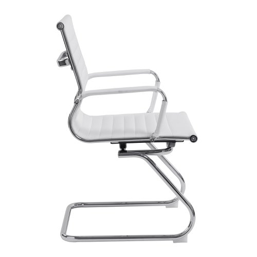 41460NA | This medium back contemporary classic designer cantilever armchair offers detailed stitching design, a strong single piece chrome frame with rolled top and seat base upholstered in plush bonded leather with complementing integral chrome arms and matching bonded leather sleeves, and is suitable for both a workplace or home office environment.