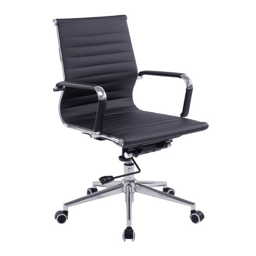 Aura Contemporary Medium Back Bonded Leather Executive Armchair with Chrome Base - Black