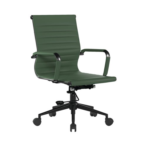 Contemporary Medium Back Bonded Leather Executive Armchair with Black Base - Forest Green