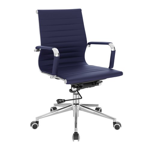 Aura Contemporary Medium Back Bonded Leather Executive Armchair with Chrome Base - Blue