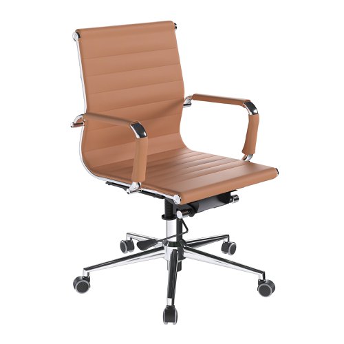 Aura Contemporary Medium Back Bonded Leather Executive Armchair with Chrome Base - Coffee Brown