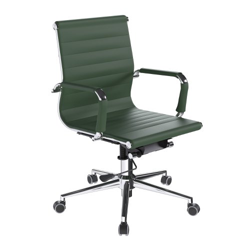 Aura Contemporary Medium Back Bonded Leather Executive Armchair with Chrome Base - Forest Green