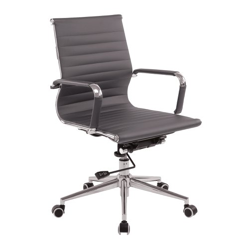 Aura Contemporary Medium Back Bonded Leather Executive Armchair with Chrome Base - Grey