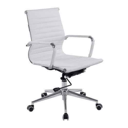 Aura Contemporary Medium Back Bonded Leather Executive Armchair with Chrome Base - White